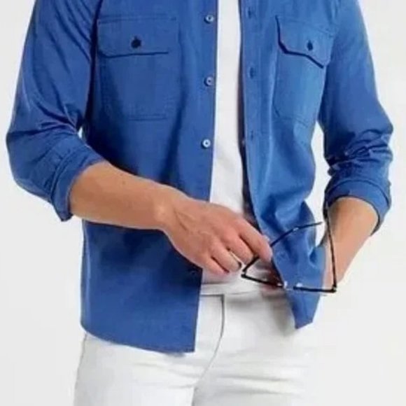 Express Blue Slim Solid Stretch Cotton Shirt SZ XL - Picture 3 of 8